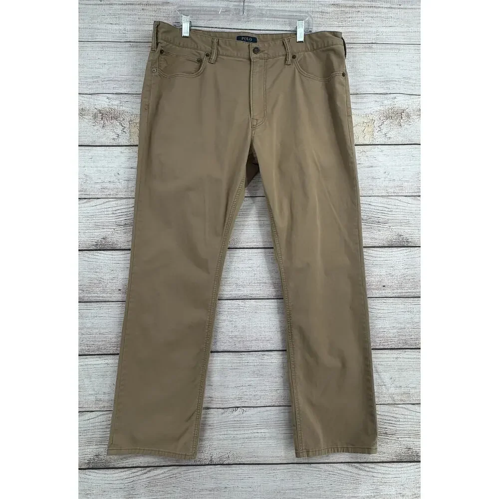 Polo Ralph Lauren 5 Pocket Tapered Leg Khaki Jeans Mens 38x30‎ Beige Tan